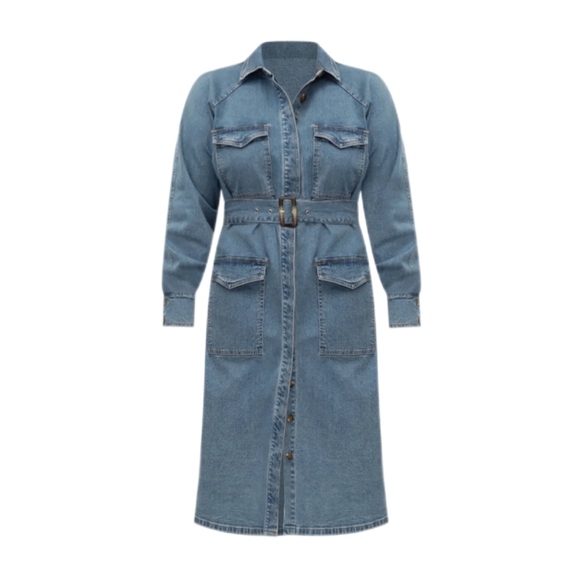 Eloquii Belted Stonewashed Denim Dress, Blue, US Women's 14 - Picture 4 of 8